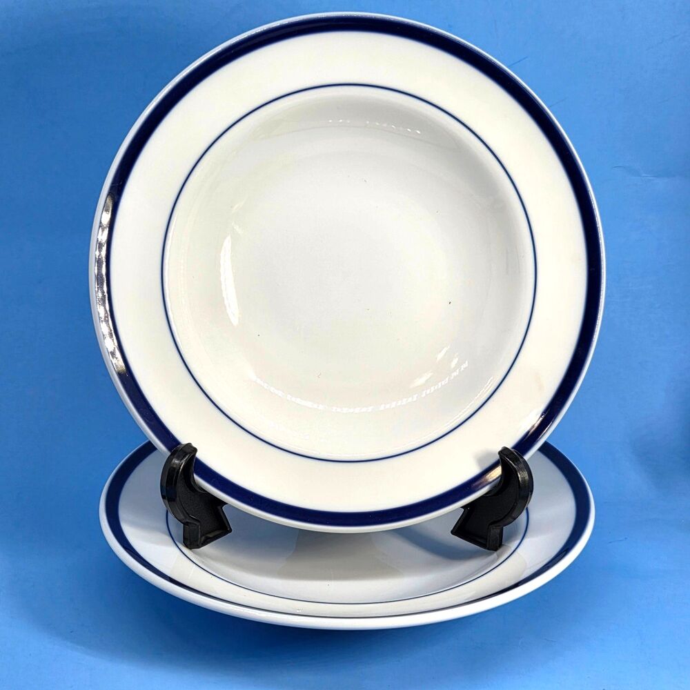 Williams Sonoma Brasserie Blue 9" Large Rimmed Soup Bowls Set of 2